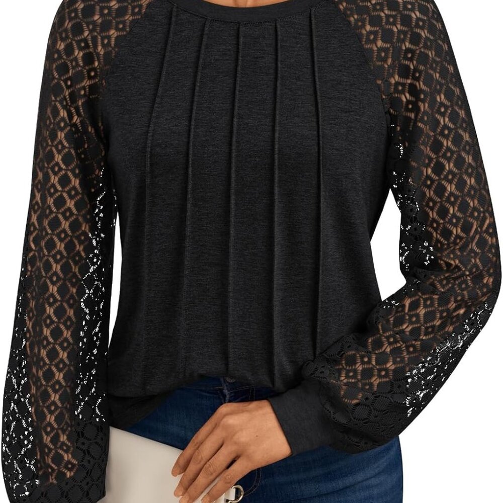Long Sleeve T-Shirts Womens Tops Lace Blouse Fall Outfits Crew Neck Dressy Casua